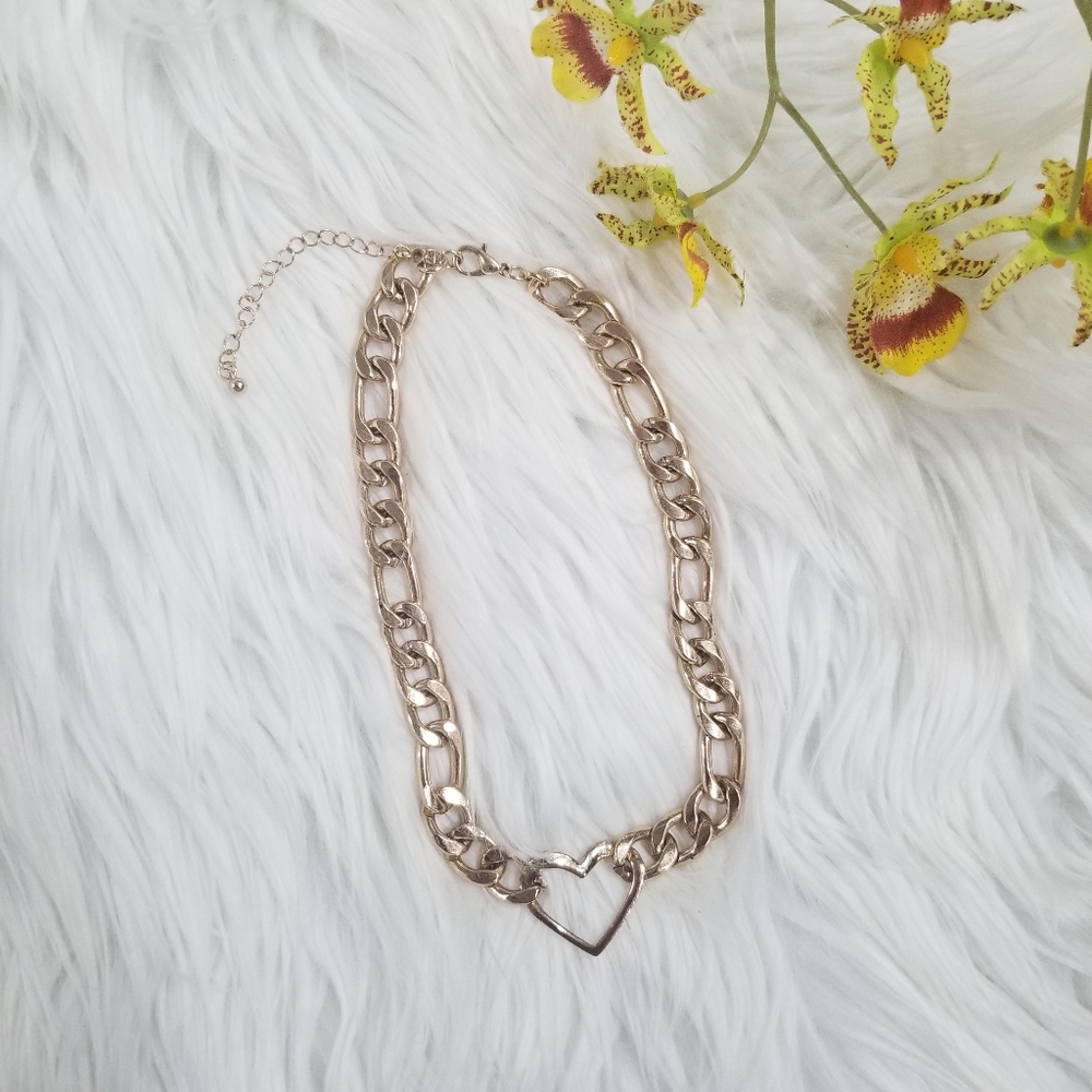Gold Color Heart Link Choker Necklace, Super Cute!!